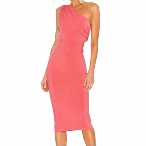 Katie May One-Shoulder Coral Midi Dress